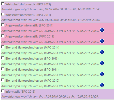 Modulwahl: Wahl der Prüfungsordnung