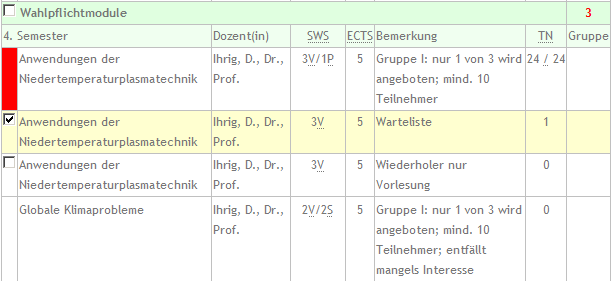 Modulwahl: Wahlpflichtmodule